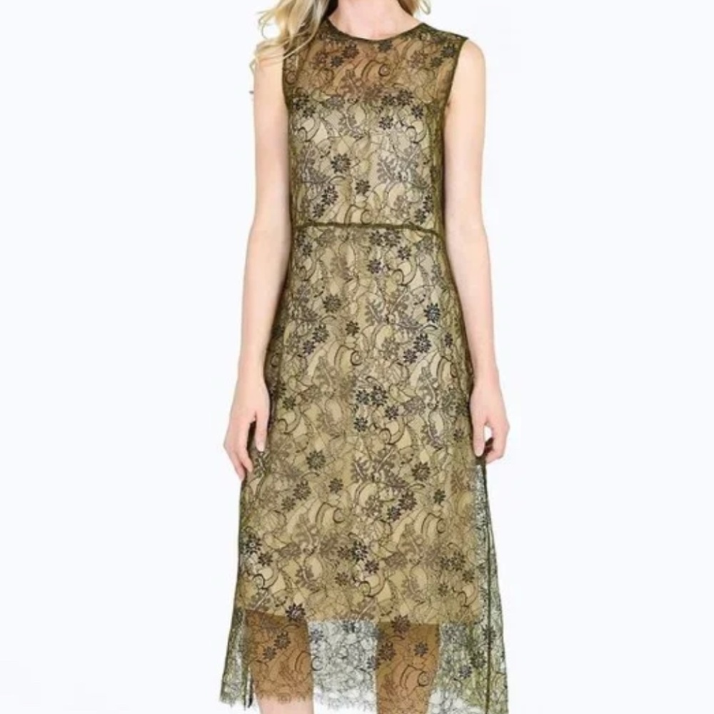 Vince Lace Pattern Crew Neck Midi Length Dress NWT